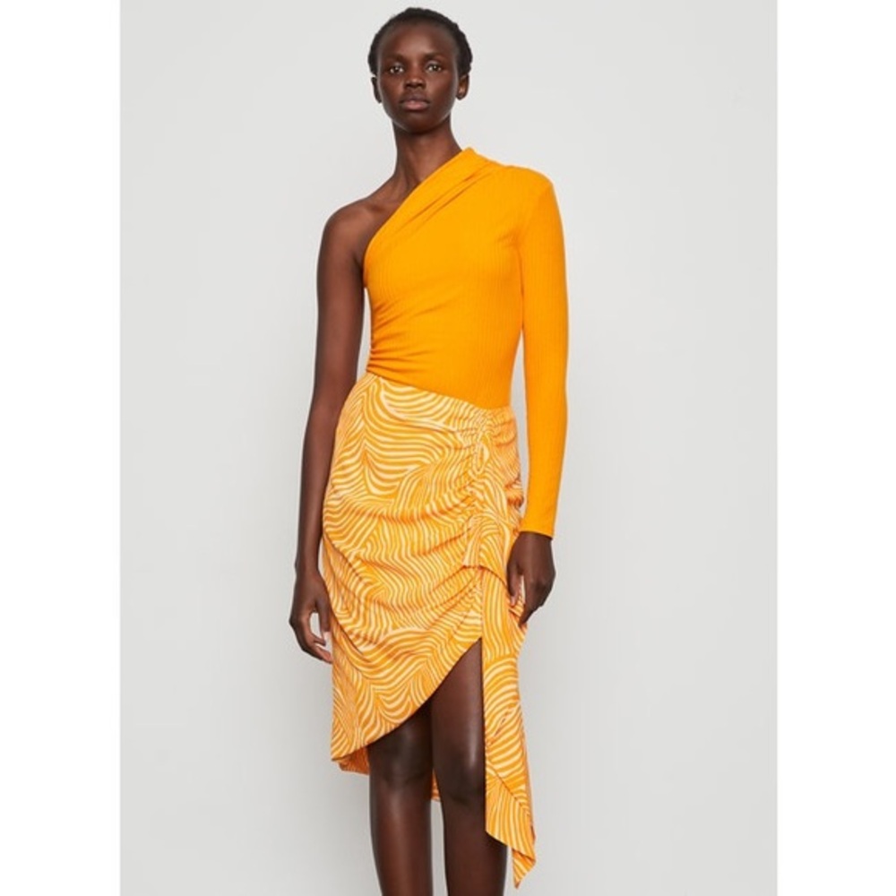 NWT Bailey 44 draped orange zebra midi skirt